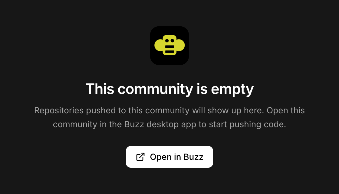 The empty-community page, with an Open in Buzz button